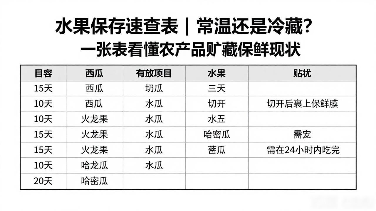 水果保存速查表｜常温还是冷藏？一张表看懂农产品贮藏保鲜现状